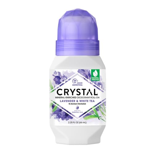 Crystal Mineral Deodorant Roll-On, Lavender & White Tea, Purple, 2.25 Fl Oz Beauty and Personal Care Crystal Essence