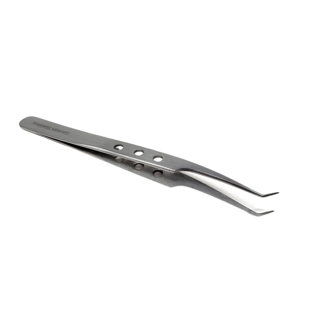 Professional Stainless Steel Tweezers 4.75" with Fine Precision Tips & Fenestrated Handle Suitable for Facial Hair, Splinter and Ingrown Hair Removal Beauty and Personal Care HIGH TECH INSTRUMENTS