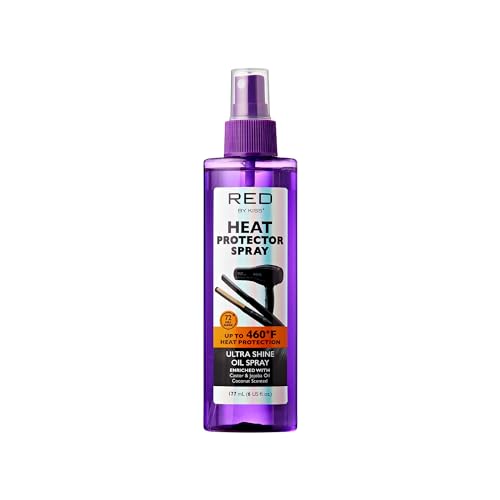 Red by Kiss Heat Protector Ultra Shine Oil Spray - Thermal Protection up to 460°F, Anti-Frizz, Hydration, and Strength for Hair (6 Fl Oz) - Style Beauty & Personal Care Red by Kiss