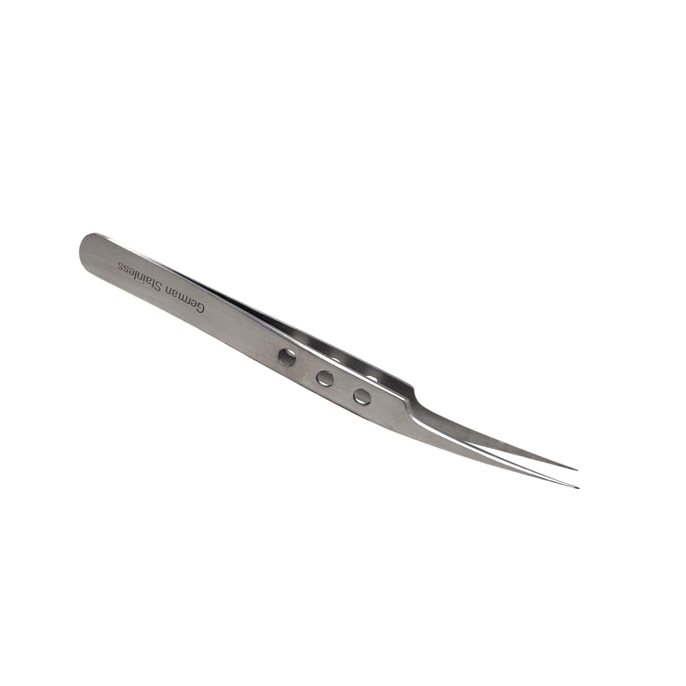 Professional Stainless Steel Tweezers 4.75" with Fine Precision Tips & Fenestrated Handle Suitable for Facial Hair, Splinter and Ingrown Hair Removal Beauty and Personal Care HIGH TECH INSTRUMENTS
