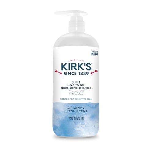 Kirk's 3-in-1 Head to Toe Nourishing Liquid Cleanser- for Men, Women & Children - Premium Coconut Oil & Aloe Vera- Non GMO & Vegan -Original Fresh Beauty & Personal Care Kirk's