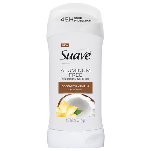 Suave Aluminum Free Deodorant for Women, Coconut & Vanilla, 48-Hour Odor Protection, Free of Talc, Parabens & Dyes 2.6 oz Beauty and Personal Care Suave