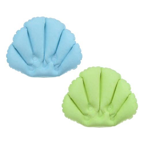 PATIKIL Inflatable Bath Pillow with Suction Cups, 2 Pack Terry Cloth Covered Shell Shape Soft Bath Spa Cushion Neck Support for Bathtub Hot Tub (Blue Beauty and Personal Care PATIKIL