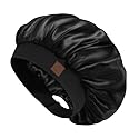 Hat Hut Satin Bonnet Silk Bonnet Sleep Cap for Women Hair Bonnet for Curly Natural Hair Sleeping Adjustable Wide Band Double Layer (Black) Beauty & Personal Care Hat Hut