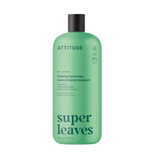 ATTITUDE Foaming Hand Soap Refill, EWG Verified, Natural & Plant-Based Hand Wash, Gentle & Moisturizing, Vegan, Green Apple & Basil Scent, 30 Fl Oz Beauty & Personal Care ATTITUDE