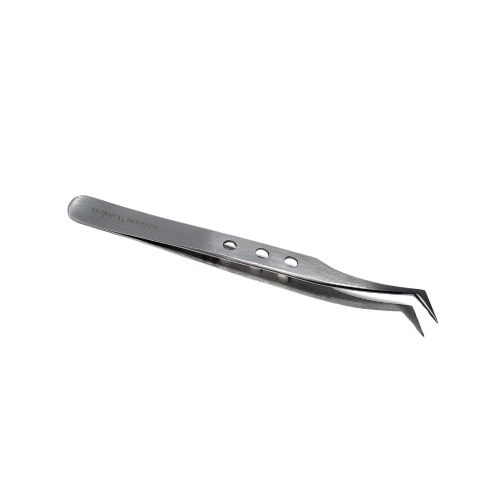 Professional Stainless Steel Tweezers 4.75" with Fine Precision Tips & Fenestrated Handle Suitable for Facial Hair, Splinter and Ingrown Hair Removal Beauty and Personal Care HIGH TECH INSTRUMENTS