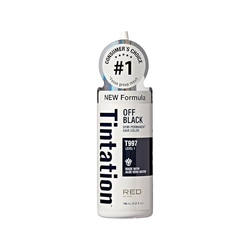 Red by Kiss Tintation Semi-Permanent Hair Color, Aloe Vera Water Based, Argan Oil, Olive Oil, Collagen & Keratin, Long-Lasting Color Dye (Off Black, 5 Beauty & Personal Care Red by Kiss