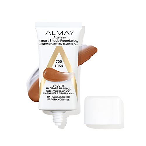 Almay Anti-Aging Foundation, Smart Shade Face Makeup with Hyaluronic Acid, Niacinamide, Vitamin C & E, Hypoallergenic-Fragrance Free, 700 Spice, 1 Fl Beauty & Personal Care Almay