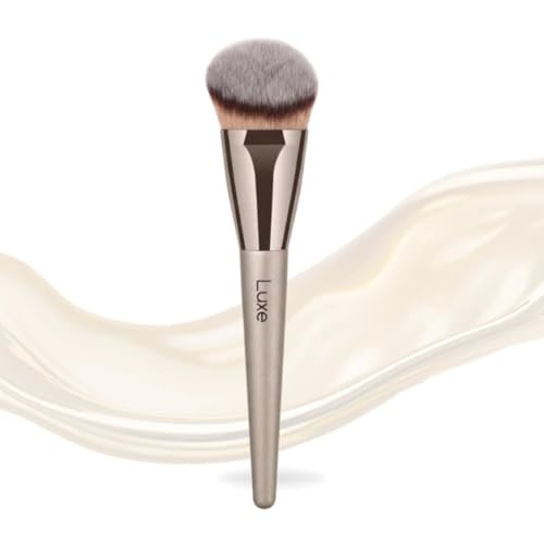 Luxe Master Blend Brush - Synthetic Makeup Brush for Blending Foundation, Cream & Powder Makeup - Soft Dense Bristles with Wooden Handle & Aluminum