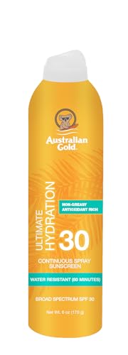 Australian Gold Continuous Spray Sunscreen SPF 30, 6 Ounce Dries Fast Broad Spectrum Water Resistant Non-Greasy Oxybenzone Free Cruelty Free Beauty & Personal Care Australian Gold