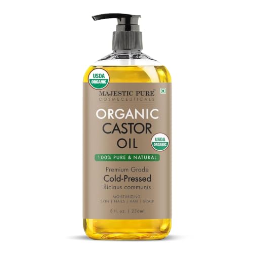 Majestic Pure USDA Organic Castor Oil, 100% Pure & Natural Body Oil -8 FlOz