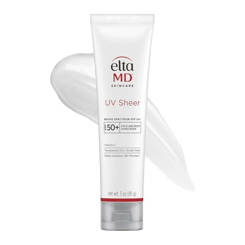 EltaMD UV Sheer Face and Body Sunscreen SPF 50+, Oil Free, No White Cast Sunscreen for Face and Body, Zinc Oxide Formula, 3.0 oz Tube Beauty & Personal Care EltaMD