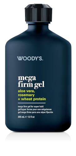 Woody's Mega Firm Gel - Ultra Strong Hold Hair Gel for Men, Alcohol-Free, Non-Flaking for Max Control, Clean Shine Hair Styling Gel, 12 oz