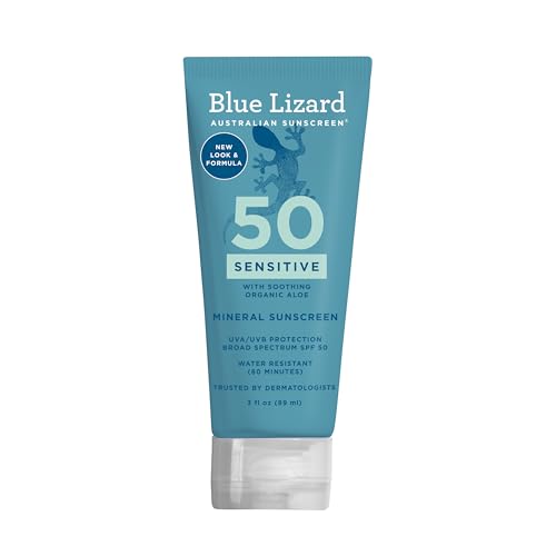 Blue Lizard SENSITIVE Mineral Sunscreen with Zinc Oxide, SPF 50+, Water Resistant, UVA/UVB Protection with Smart Cap Technology - Fragrance Free, 3 Beauty & Personal Care BLUE LIZARD