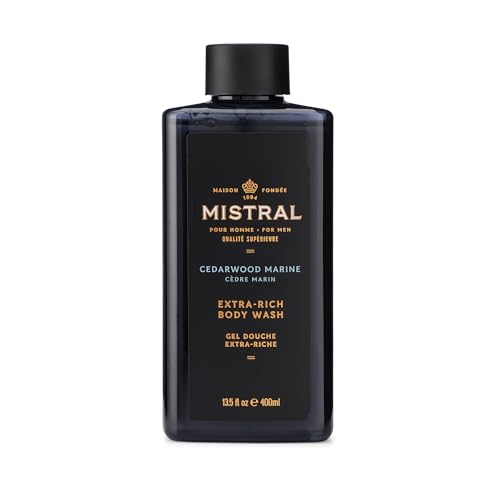 Mistral Men's Body Wash & Shampoo, Cedarwood Marine 13.5 oz | 2-in-1 Natural Shower Gel for Men | SLS, Paraben & Phthalate Free | Natural Men’s Body Beauty & Personal Care Mistral