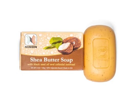 Ninon Shea Butter Soap Bars (5oz)- 6 PACK Made With 100% Natural Pure Vegetable Oils; African Shea Butter, Black Seed Oil and Colloidal Oatmeal; Ultra Beauty & Personal Care Ninon