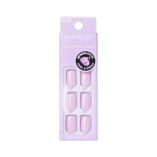 Kiss Impress Color Press-On Nails, Nail Kit, PureFit Technology, Short Length, “Picture Purplect”, Polish-Free Solid Color Manicure, Includes Prep