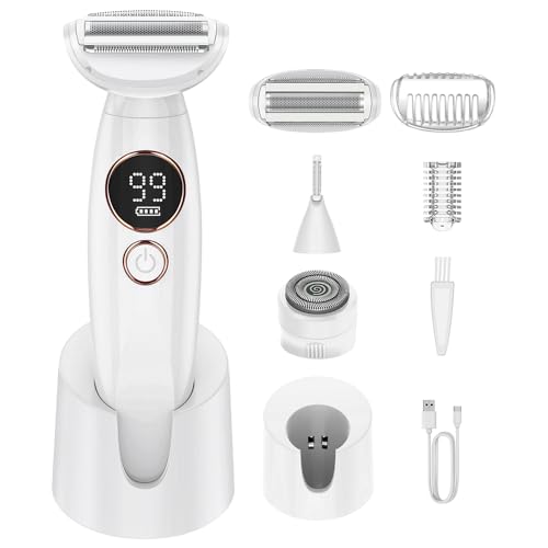 Shaver for Woman for Face, IPX7 Waterproof,White,3 in 1 Bikini Trimmer for Women, Electric Razors for Women with Display, Painless Bikini Trimmer, USB Beauty and Personal Care ANYLIV