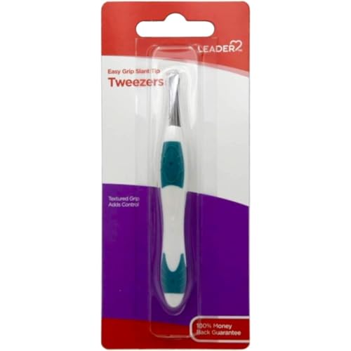 LEADER Tweezers Slant Tip Precision, Easy Grip, Non-Slip Rubber, Stainless Steel, Great Precision for Eyebrows, Facial Hair, Splinter and Ingrown Hair Beauty & Personal Care Leader