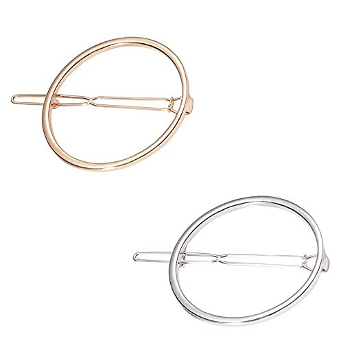 LASSUM 2 Pcs Minimalist Dainty Hollow Geometric Round Circle Metal Hairpin Hair Clip for Women and Girls on any Occasion (Gold & Silver) Beauty & Personal Care LASSUM