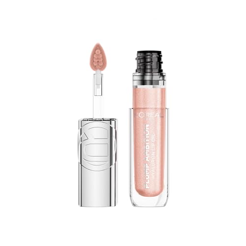L'Oreal Paris Plump Ambition Hyaluron Lip Oil Shimmer, 24 HR Lip Gloss with Hyaluronic Acid, Volumizing Formula with Glass-Like Shine, Quartz Lights