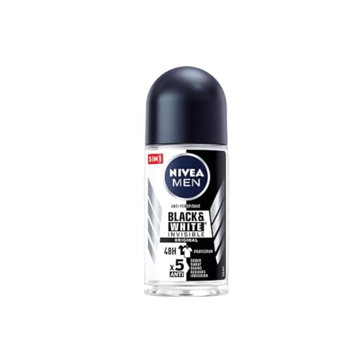 Nivea Men Black & White Invisible Original Roll On Deodorant 50ml - 48H Anti-Perspirant Protection - No White Marks or Yellow Stains - Long-Lasting Beauty and Personal Care NIVEA