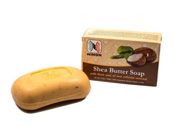 Ninon Shea Butter Soap Bars (5oz)- 6 PACK Made With 100% Natural Pure Vegetable Oils; African Shea Butter, Black Seed Oil and Colloidal Oatmeal; Ultra Beauty & Personal Care Ninon