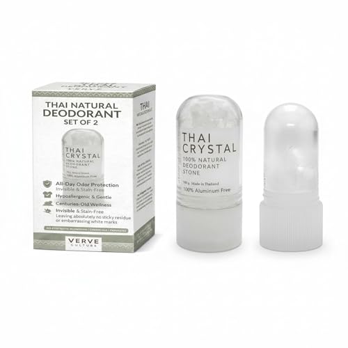 All-Natural Mineral Deodorant Stick Set of 2- Non Aluminium Thai Crystal Stone for Lasting Odor Control, Unisex, By Verve CULTURE Beauty and Personal Care Verve CULTURE