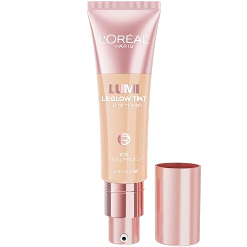 L'Oreal Paris Lumi Le Glow Tint Fluide Teinte, Lightweight Fluid Tint That Glow Like An Illuminator & Cover Like A Foundation, Cool/Froid 100, 0.84 Fl