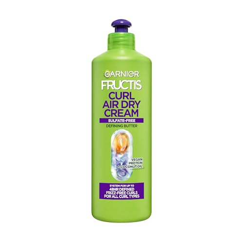 Garnier Fructis Curl Nourish Air Dry Cream XL Leave In Conditioner, Sulfate-Free Curl Defining Cream For Moisture and Frizz Control Waves, Curls,