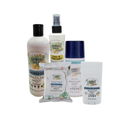 Power Stick Brazilian Mist 5pc Bundle- Body Wash- Leave in Conditioner- Face & Body Wipes- Body Spray-Deodorant Beauty & Personal Care Power Stick