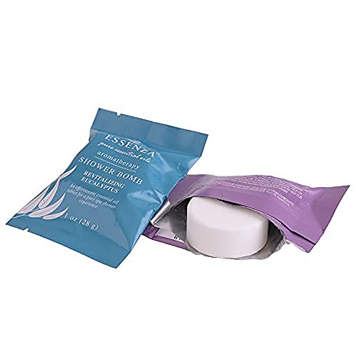Essenza Shower Bombs 14pc Bin - Revitalizing Eucalyptus & Relaxing Lavender Aromatherapy Luxury Shower Bombs - Height 8.125” Width 5.5” Depth 4.125”… Beauty & Personal Care ESSENZA