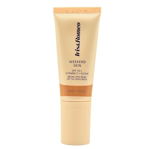 IRIS&ROMEO Weekend Skin SPF 50 - Warm Glow, Mineral Sunscreen with Vitamin C & Niacinamide for Dewy Golden Finish, 1.18 fl oz
