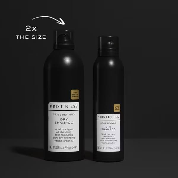 Kristin Ess Volumizing Jumbo Dry Shampoo Spray for Oily Hair + Frizz with Vitamin C - Oil Absorbing Style Extender with Minimal Residue - Sulfate Free