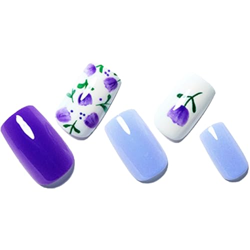 GLAMERMAID Dark Purple Press on Nails Medium Square, Floral Blossom Deep Purple Gel False Nals, Tulip Glue on Nails Kit for Women, Natural Lavender Beauty & Personal Care GLAMERMAID