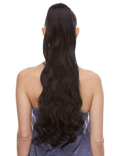 True Ponytail Color T1B/Burgundy Tips - Sepia Wigs 24" Long Layered Wavy Heat Friendly Synthetic African American Pony Drawstring Hair Piece Ariana