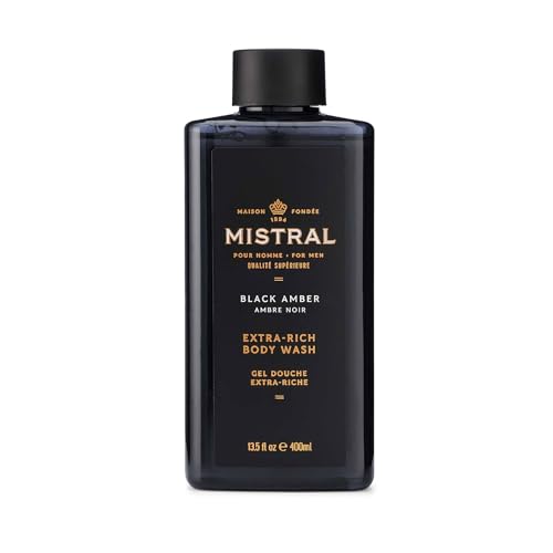 Mistral Men's Body Wash & Shampoo, Black Amber 13.5 oz | 2-in-1 Natural Shower Gel for Men | SLS, Paraben & Phthalate Free | Natural Men’s Body Wash Beauty & Personal Care Mistral