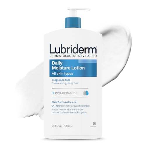 Lubriderm Fragrance Free Daily Moisture Body Lotion + Pro-Ceramide, Unscented Lotion, Body Lotion for Dry Skin, Shea Butter, Glycerin, Non-Greasy Beauty & Personal Care Lubriderm