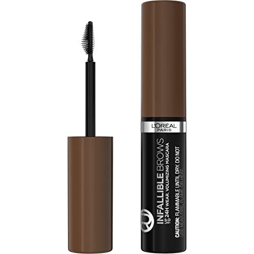 L'Oreal Paris Infallible Volumizing 24H Wear Brow Mascara, Long Lasting Eyebrow Makeup for 2X Fuller Eyebrows, 5.0 Brunette, 0.13 Fl Oz
