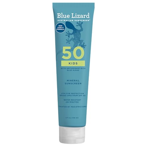 Blue Lizard Kids Mineral SPF 50 Sunscreen Lotion, 100% Mineral, Children’s Sunscreen, Water-Resistant Formula, Paraben-Free, Fragrance-Free, 5 fl oz Beauty & Personal Care BLUE LIZARD