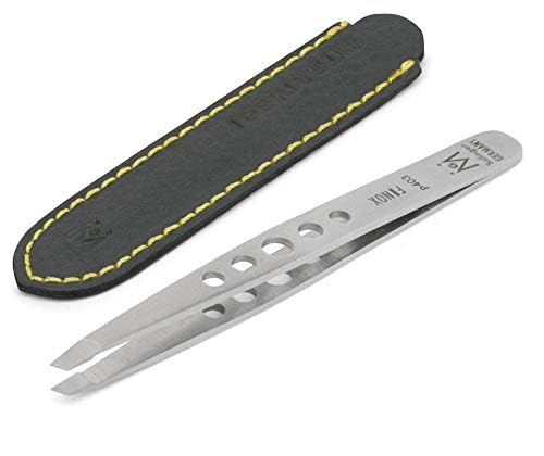 GERMANIKURE Professional Perforated Slanted Tweezers - FINOX Stainless Steel Sharp in Leather Case - Ethically Made in Solingen, Germany - 4403 Beauty & Personal Care GERmanikure