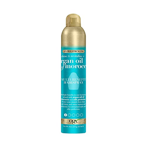 OGX Revitalize + Argan Shine Extra Strength Multi-Benefit Heat Protection Hairspray with Argan Oil & Silk Proteins, Tame Frizz & Non-Greasy Shine Beauty & Personal Care OGX