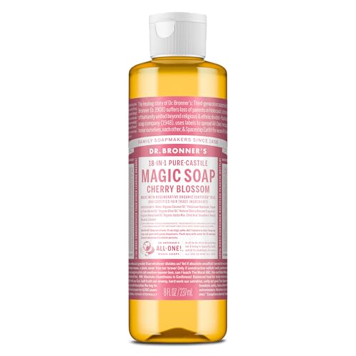 Dr. Bronner's Pure-Castile Magic Liquid Soap (Cherry Blossom, 8 Ounce) - Made with Regenerative Organic Certified Oils, 18-in1 Uses: Face, Hair, Hand Beauty & Personal Care Dr. Bronner's