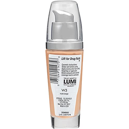 L'Oréal Paris True Match Lumi Healthy Luminous Makeup, W3 Nude Beige, 1 fl. oz.
