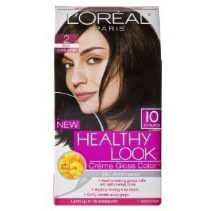 Loreal Healthy Look Hair Dye, Creme Gloss Color, Black 2, 1 ct (Pack of 3) Beauty & Personal Care L'ORÉAL