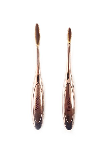 iBeauty 2pc Mermaid Oval Eye Shadow Liner Brow Cosmetic Makeup Brush Tool Set Rose Gold Color (RG eye set) Beauty & Personal Care ibeauty