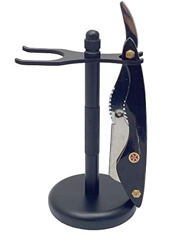 G.B.S Men's Classic Straight Edge Razor Saloon Shavette Professional Quality Black Brush And Razor Stand - Black Horn Handle Includes 10 Blades Manual Beauty and Personal Care G.B.S