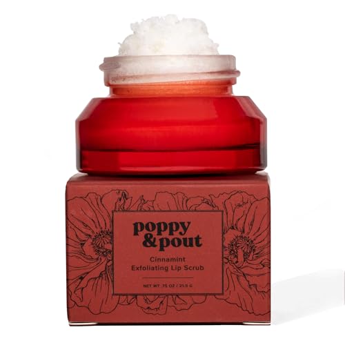 Poppy & Pout Natural Lip Scrub, Moisturizing Sugar Scrub for Dry Lips, Lip Scrubber Exfoliator with Essential Oils Smooths and Hydrates Lips, In Beauty & Personal Care Poppy & Pout