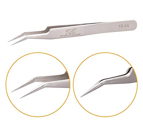Vetus Tweezer Stainless Steel Non-magnetic Curved Pointed Tip Precision Eyelash Eyebrow Extensions Lashing Tool (5b-sa) Beauty and Personal Care Vetus