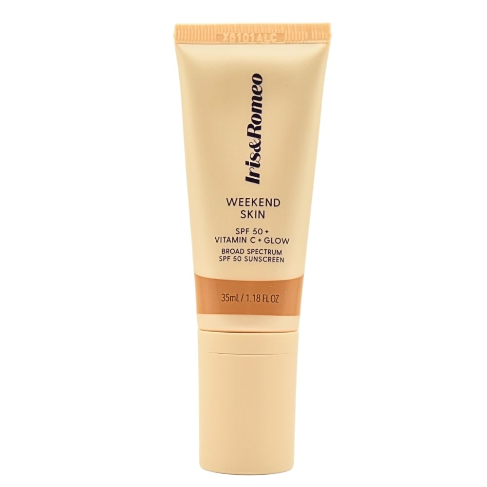IRIS&ROMEO Weekend Skin SPF 50 - Warm Glow, Mineral Sunscreen with Vitamin C & Niacinamide for Dewy Golden Finish, 1.18 fl oz